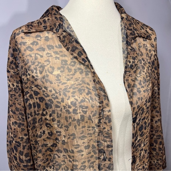 Vintage animal print sheer long line blouse swimsuit coverup leopard mobwife top - Picture 5 of 9